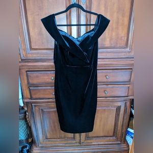 Gorgeous BLACK velvet Bardot wiggle dress vintage style NWT